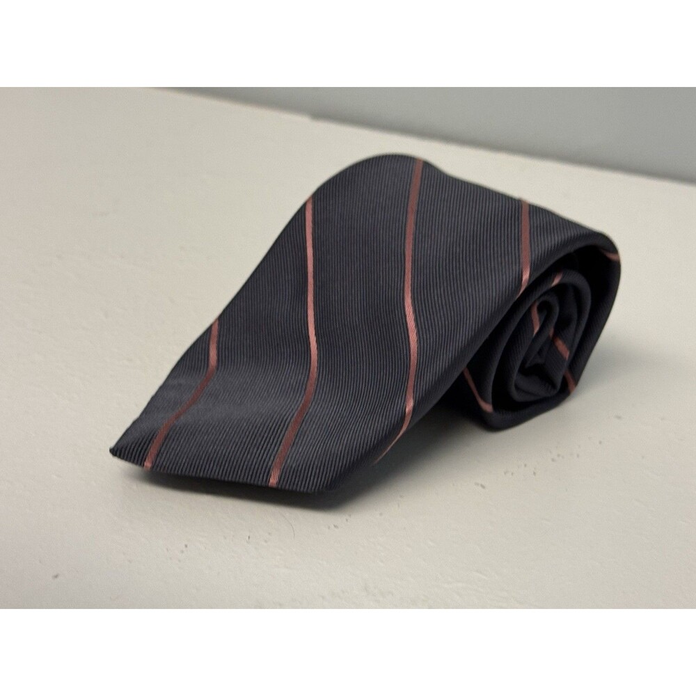 Vintage Wembley Men’s Necktie Dark Charcoal Slate Blue Pink Diagonal Striped